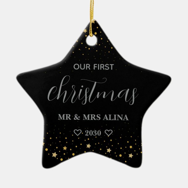 Ornamento De Cerâmica Create Your Own Our First Christmas Married (Frente)