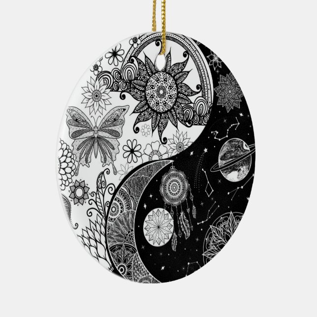 Ornamento De Cerâmica Creative Black White Yin Yang Night Day Mandala (Direito )