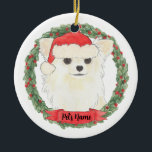 Ornamento De Cerâmica Creme Branco de Longa Duração Personalizado Chihua<br><div class="desc">Façam a lista legal este ano com um ornamento personalizado do seu doce e longo cabelo,  chihuahua branco!</div>