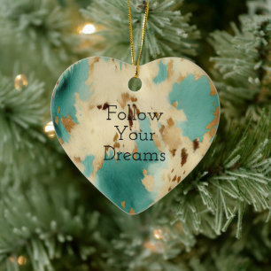 Ornamento De Cerâmica Creme Dourado Turquoise Cowhide Animal