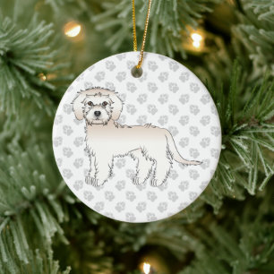 Ornamento De Cerâmica Creme Mini Goldendoodle Cartoon Cão e Texto