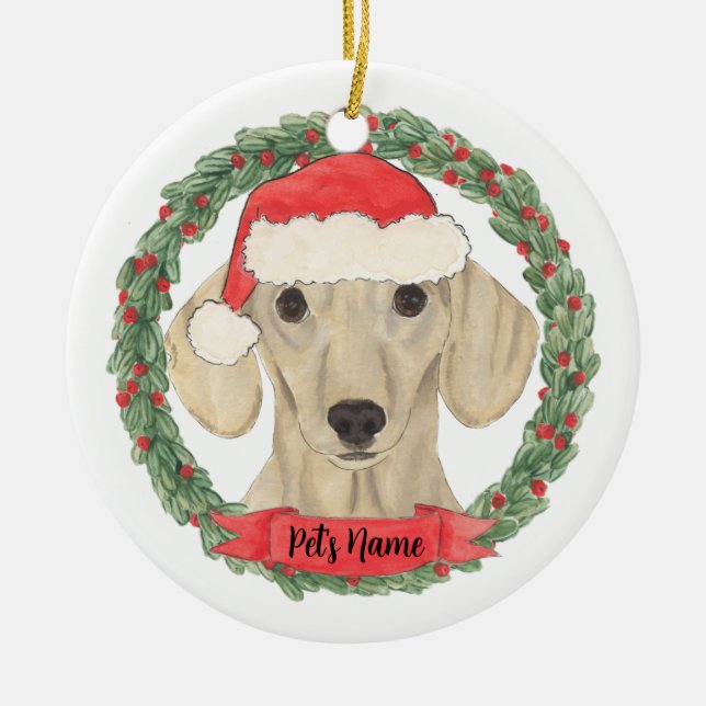 Ornamento De Cerâmica Creme Sólido Personalizado Dachshund (Frente)