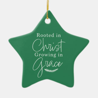 Ornamento De Cerâmica Crescendo em Graça Estrela de Natal Verde e Branca