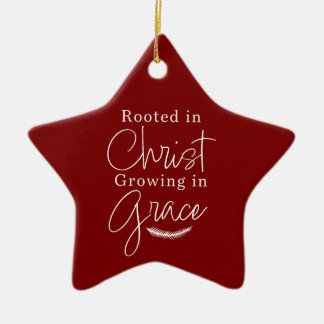 Ornamento De Cerâmica Crescendo em Graça Estrela de Natal Vermelha e Bra