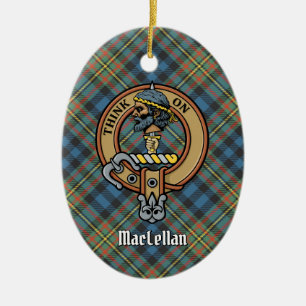 Ornamento De Cerâmica Crest do Clã MacLellan sobre Tartan Antigo