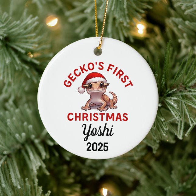 Ornamento De Cerâmica Crested Gecko First Christmas 2025 (Árvore)