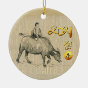 Ornamento De Cerâmica Criança Buffalo Chinesa Ox Ano 2021 CRO CRO