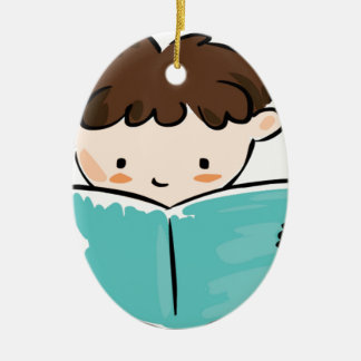 Ornamento De Cerâmica Criança que lê um livro