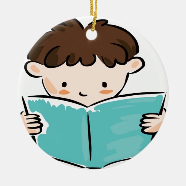 Ornamento De Cerâmica Criança que lê um livro (Frente)