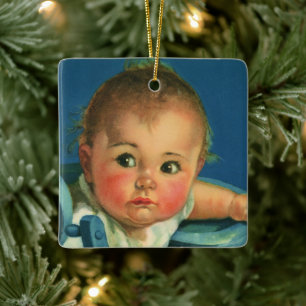 Ornamento De Cerâmica Criança Vintage, Menino Bonito ou Menina em Cadeir