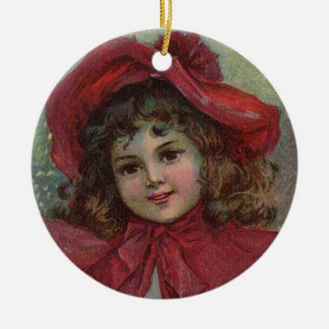 Ornamento De Cerâmica Criança Vitoriana Red Hat Girl Retrai Ar (Frente)