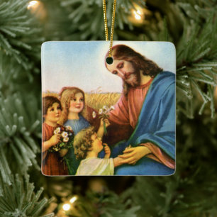 Ornamento De Cerâmica Crianças Antigas Traziam Flores para Jesus Cristo