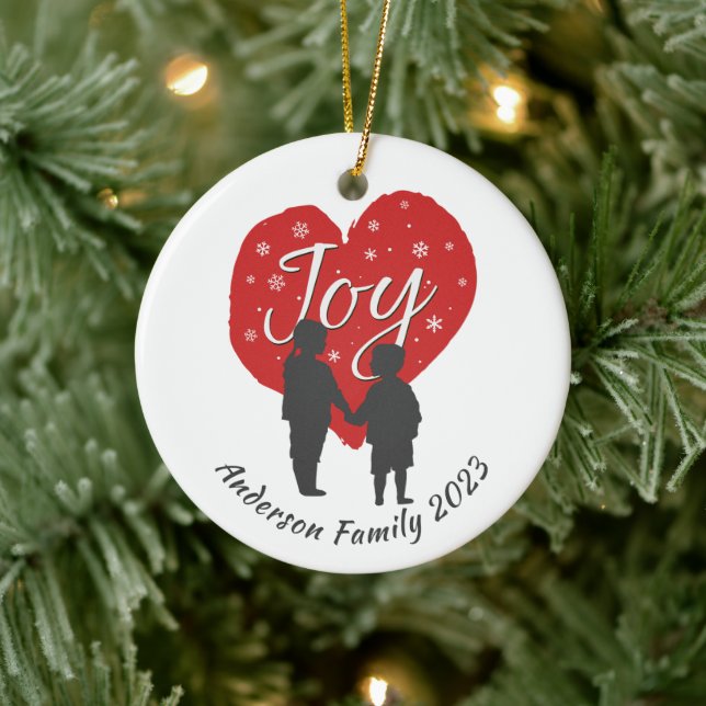 Ornamento De Cerâmica Crianças de alegria personalizadas e Natal cardíac (Árvore)