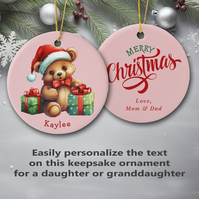 Ornamento De Cerâmica Crianças de Papai Noel com Urso Bonito (Criador carregado)