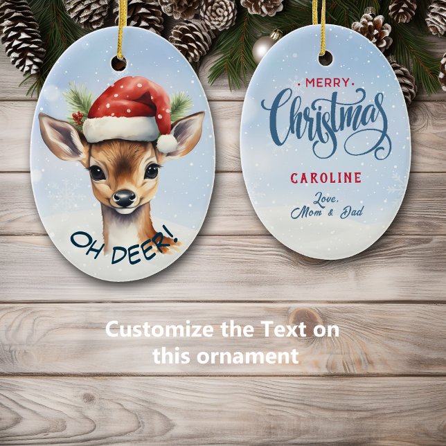 Ornamento De Cerâmica Crianças Deer Fawn Do Pai Natal Bonito (Criador carregado)