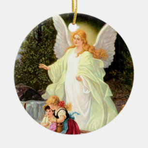 Ornamento De Cerâmica Crianças do Anjo da Guarda atravessando a ponte