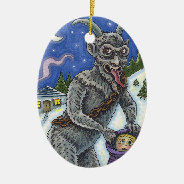 ORNAMENTO DE CERÂMICA CRIANÇAS KRAMPUS E NAUGHTY, HISTÓRIA ESCURA DE NAT (Frente)