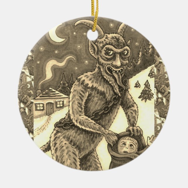 ORNAMENTO DE CERÂMICA CRIANÇAS KRAMPUS E NAUGHTY, HISTÓRIA ESCURA DE NAT (Frente)