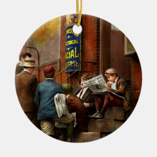 Ornamento De Cerâmica Crianças - manhã que encontra 1910 (Frente)