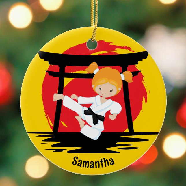 Ornamento De Cerâmica Crianças Personalizadas de Karate Redhead - Natal (Criador carregado)