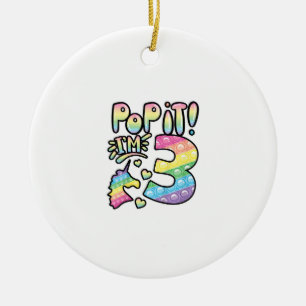 Ornamento De Cerâmica Crianças Pop It Aniversário de 3 anos Meninas de 3
