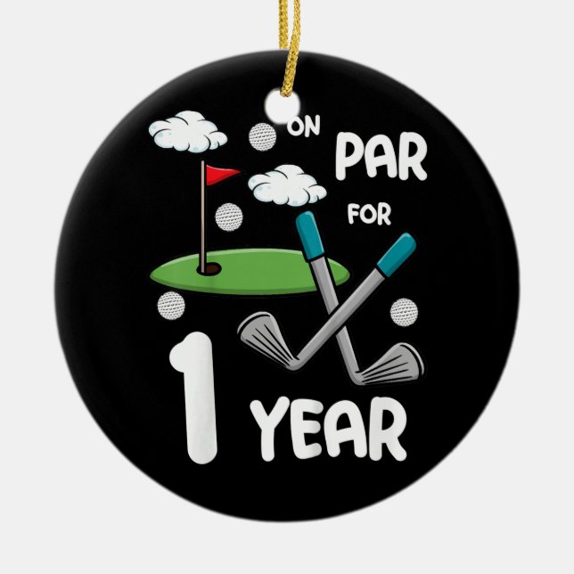 Ornamento De Cerâmica Crianças primeiro aniversario Golfe Engraçado Golf (Frente)