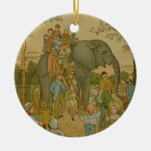 Ornamento De Cerâmica Crianças que montam no elefante (litho)
