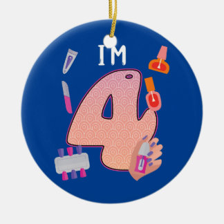 Ornamento De Cerâmica Crianças Spa Makeup 4º aniversário para garotinha