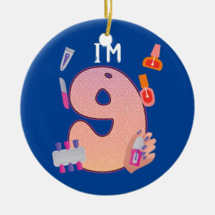 Ornamento De Cerâmica Crianças Spa Makeup 9º aniversário para garotinha