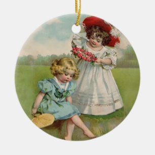 Ornamento De Cerâmica Crianças Vitorianas Jardim de Verão Vintage Menina