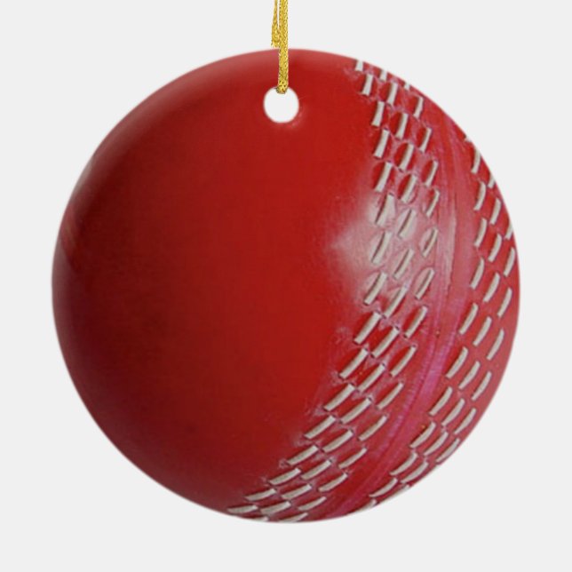 Ornamento De Cerâmica Cricket Ball Red Personalize Com Seu Nome (Traseira)