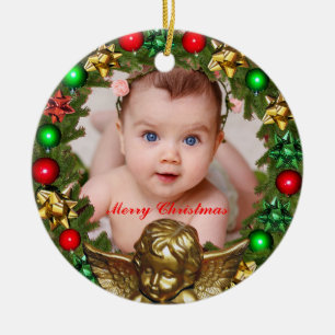 Ornamento De Cerâmica Crie a sua própria foto de bebê de Natal