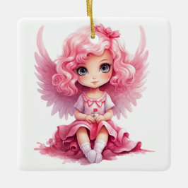 Ornamento De Cerâmica Crie o seu anjo de Natal rosa doce