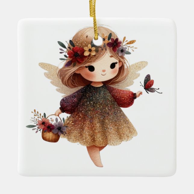 Ornamento De Cerâmica Crie seu anjo das flores de Natal espumantes (Frente)