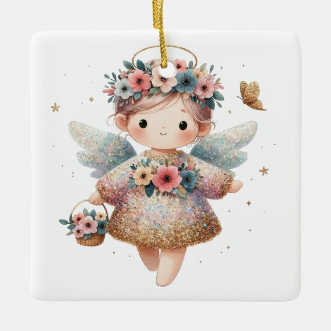 Ornamento De Cerâmica Crie seu próprio Anjo de Natal Floral (Frente)