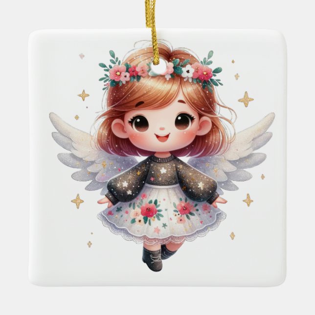 Ornamento De Cerâmica Crie seu próprio Anjo de Natal Floral (Frente)