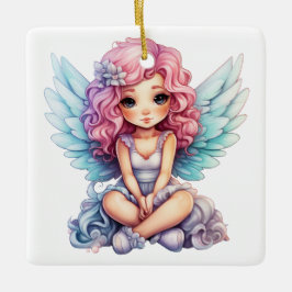 Ornamento De Cerâmica Crie Seu Próprio Anjo de Natal Rosa e Azul Bello
