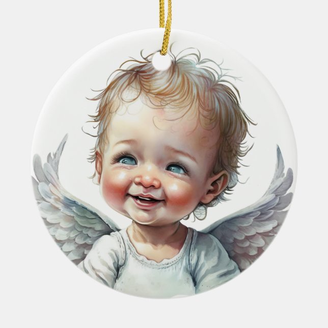 Ornamento De Cerâmica Crie seu próprio e feliz anjo de Natal (Frente)