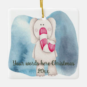 Ornamento De Cerâmica Crie Seu Próprio Elefante de Natal de Peppermint