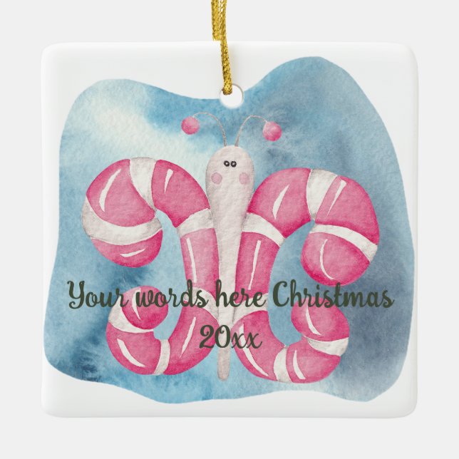 Ornamento De Cerâmica Crie seu próprio Natal com borboleta de menta-pime (Frente)