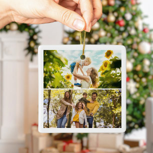 Ornamento De Cerâmica Crie Seu Próprio Natal de 2 Fotos Personalizado