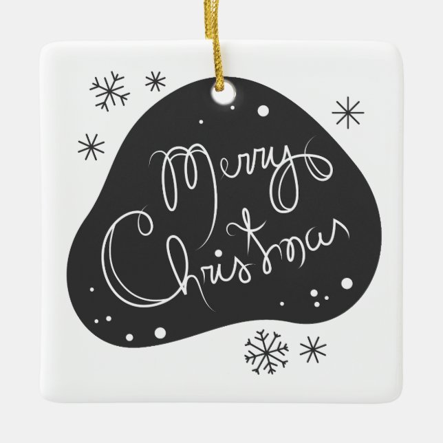 Ornamento De Cerâmica Crie seu próprio Natal Preto e Branco (Frente)