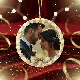 Ornamento De Cerâmica Crie sua primeira foto de Natal juntos