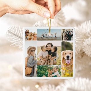 Ornamento De Cerâmica Crie Sua Própria Colagem de 7 Fotos de Natal