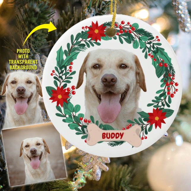 Ornamento De Cerâmica Crie sua própria coroa de Natal com foto de Pet (Criador carregado)