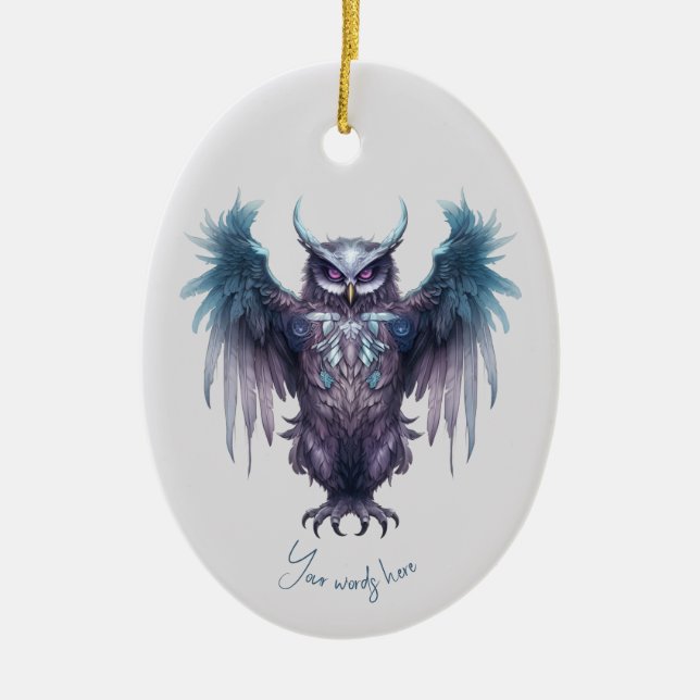 Ornamento De Cerâmica Crie Sua Própria Coruja Roxa Mística (Frente)
