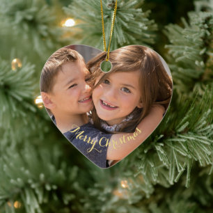 Ornamento De Cerâmica Crie sua própria foto Dourado texto coração de 