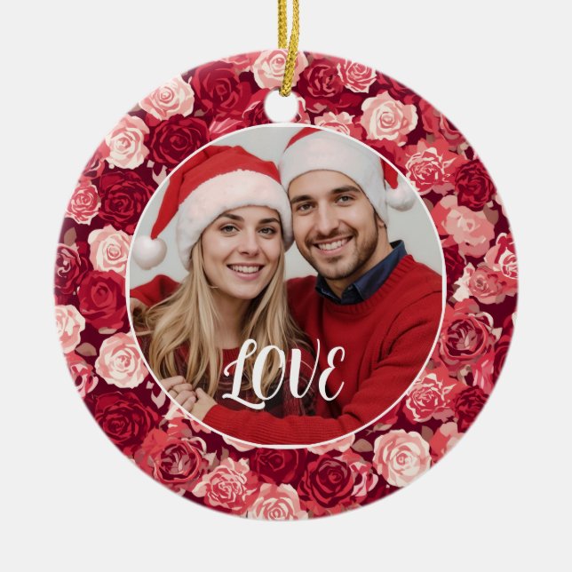 Ornamento De Cerâmica Crimson & Blush Seamless Rose Pattern (Frente)