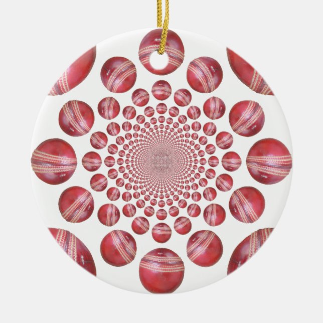 Ornamento De Cerâmica Crimson Vortex: Linda Bola de Críquete Vermelho (Frente)