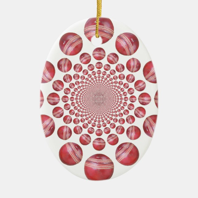 Ornamento De Cerâmica Crimson Vortex: Linda Bola de Críquete Vermelho (Frente)